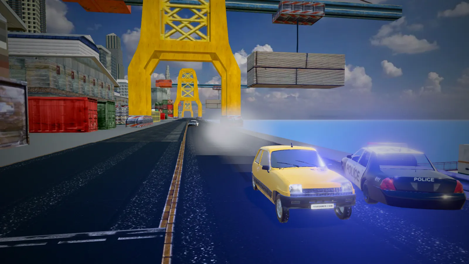 Chapter 2: a police cruiser alongside the hatch at the docks, light bar flashing